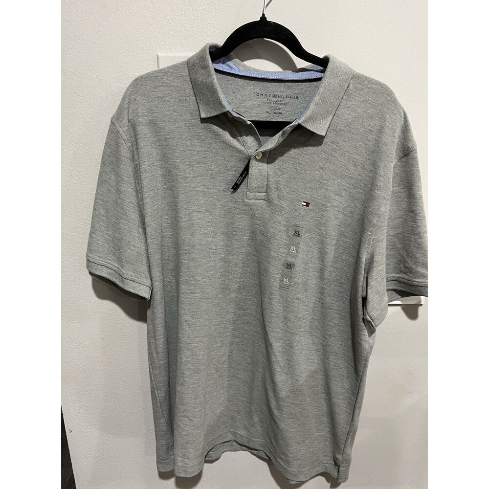 Tommy Hilfiger Mens XL Gray Regular Fit Polo Shirt Cotton Blend NWT $59.50 (2a)b